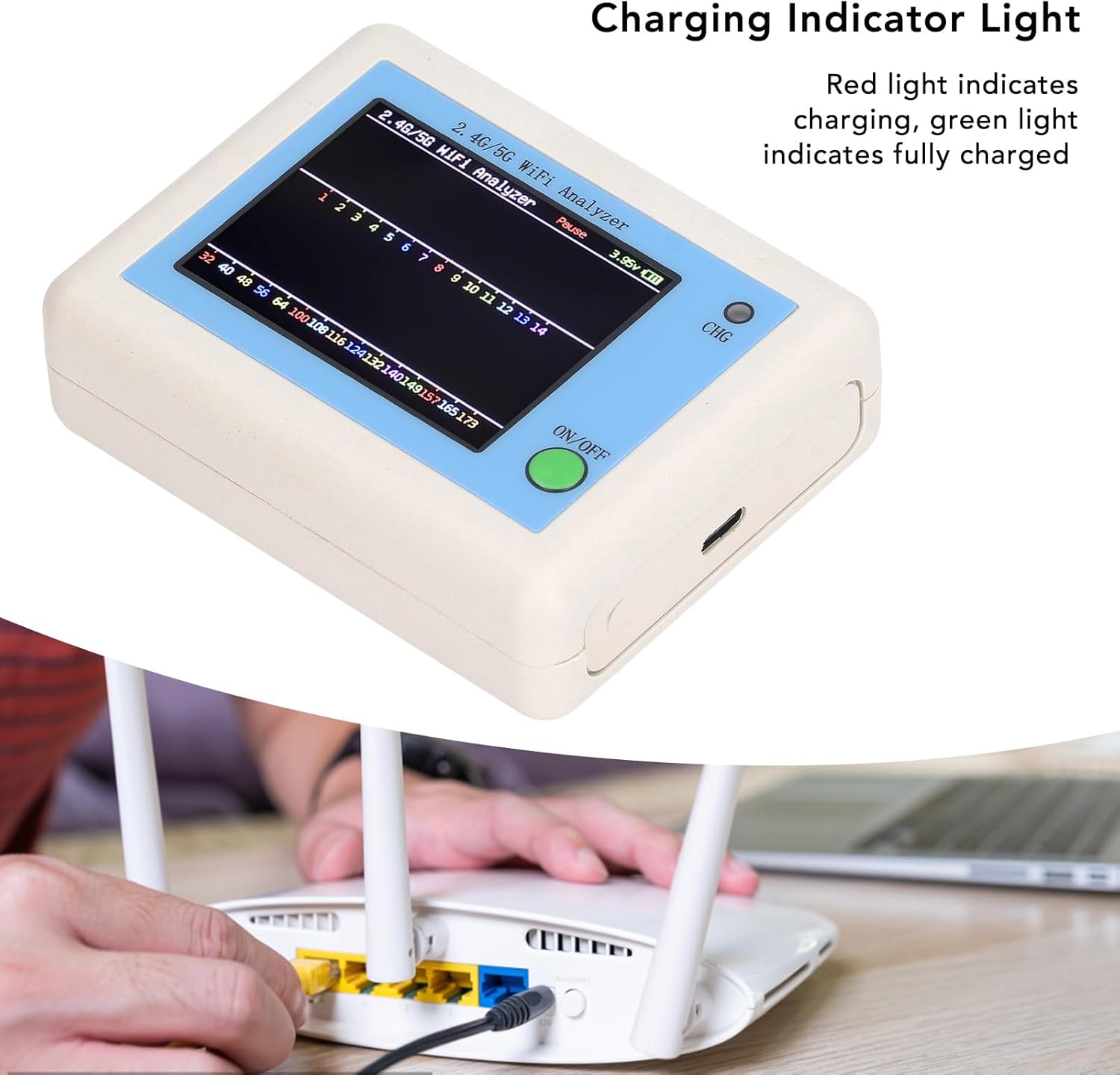 Analyzer, 2.4G 5G Analyzer, 2.4 Inch TFT Color Screen Scanner Network Analyzer with Light Indication, Battery Display, Long Standby