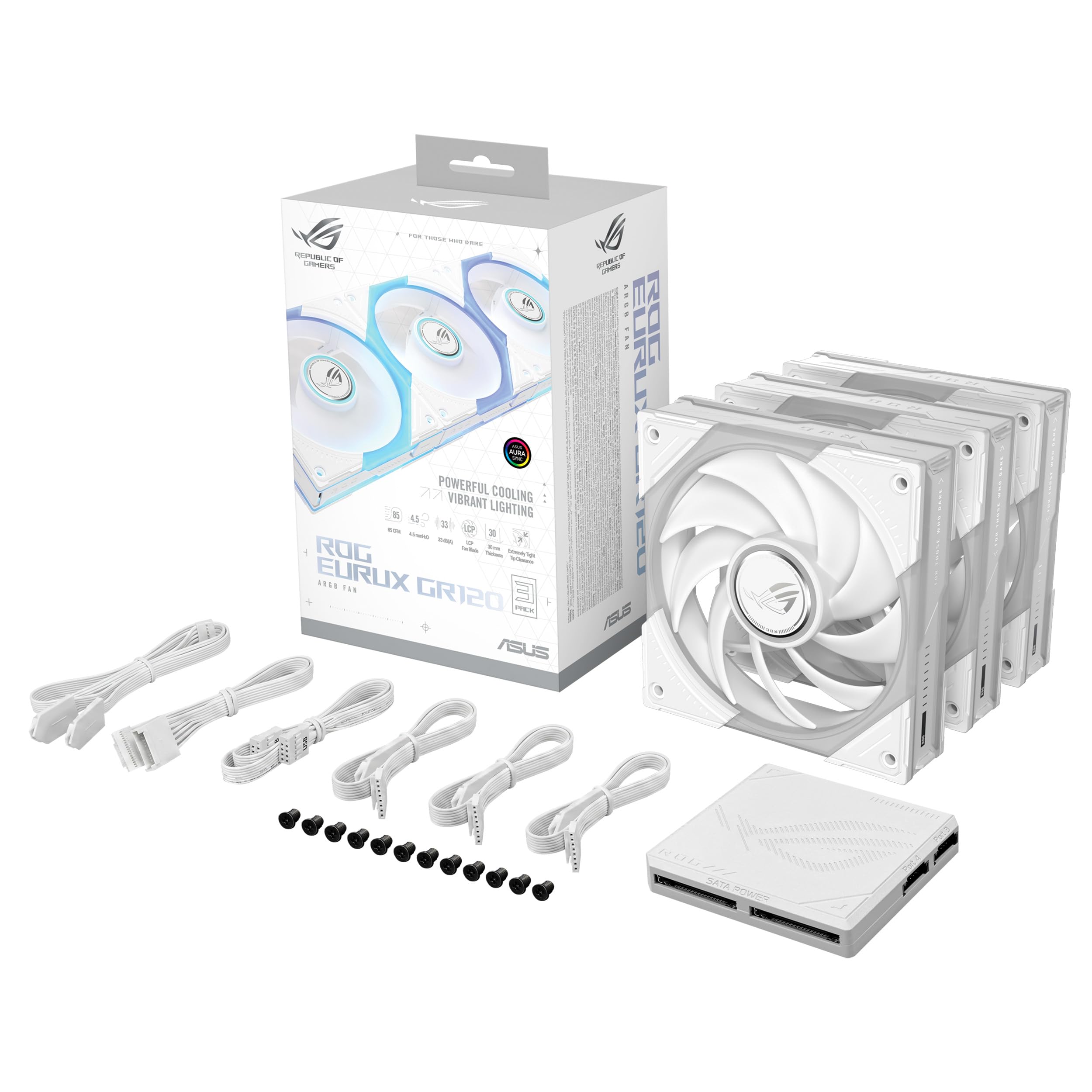ASUS ROG EURUX GR120 FAN ARGB WHT 3IN1, Ventole da 120 mm Bianche, 3 Pezzi
