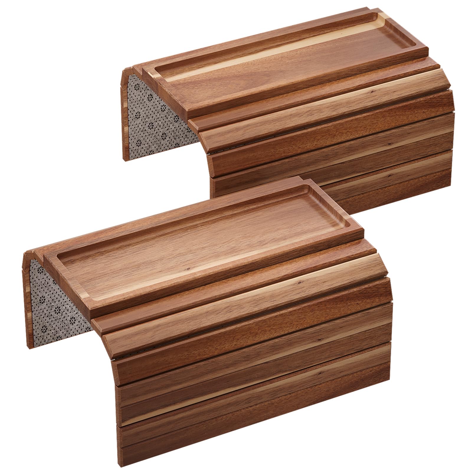 Danfoxer Sofa Arm Tray,Acacia Wood Folding Couch Arm Tray,Sofa Armrest Trays with Anti-Slip Pad for Drinks,Snacks,Phone,Remote Control 2 PC