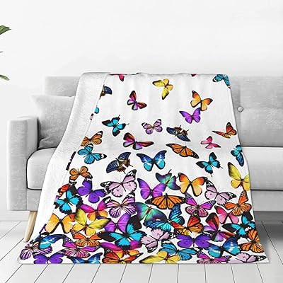 Colorful Butterfly Blanket Soft Warm Lightweight Cozy Plush Throw Blanket Bed Couch Sofa Office Decor Gifts for Kids Women 50