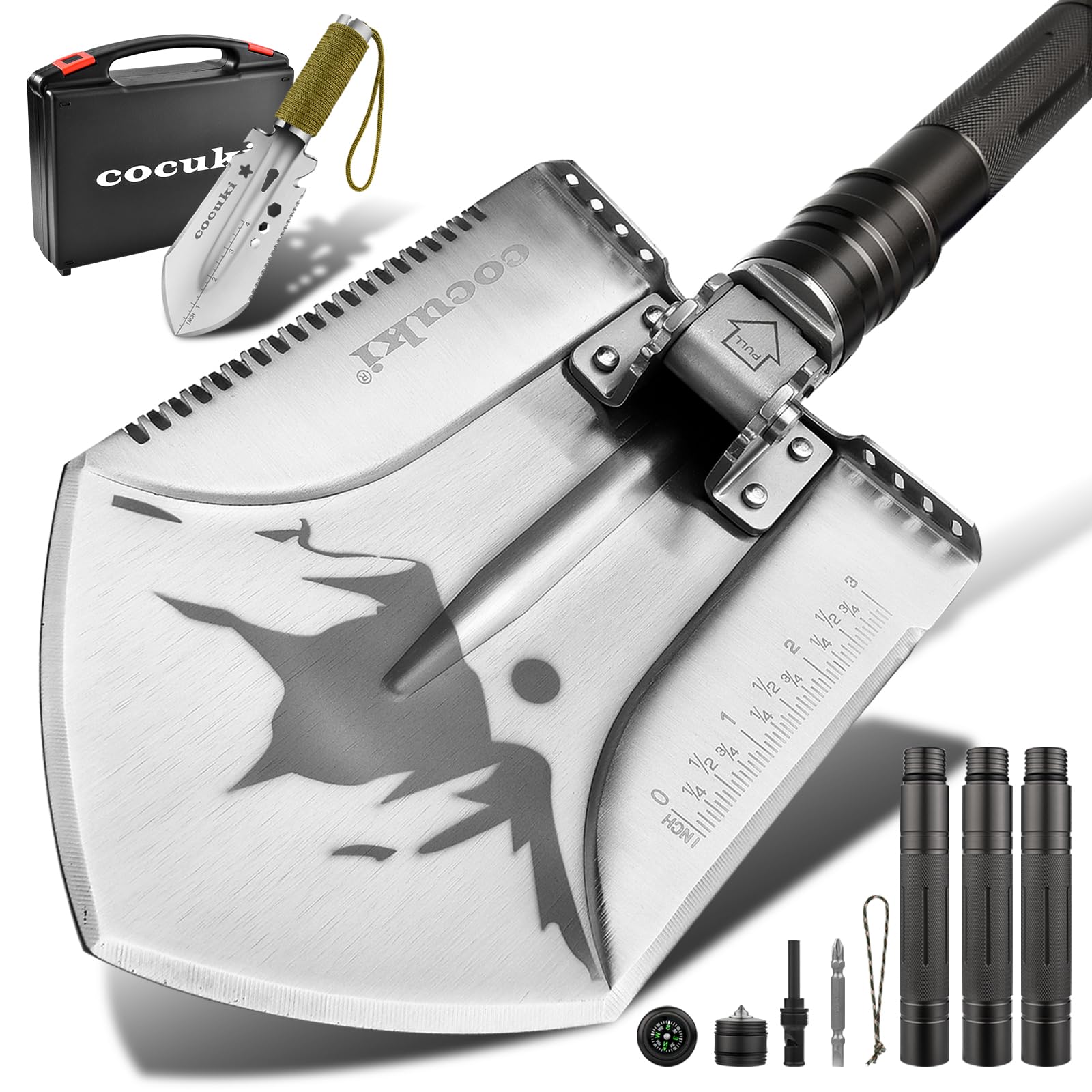 Klappschaufel, 20-in-1 Mehrzweckschaufel Set, # 2.0 Campingschaufel-Werkzeug mit Titanbeschichtung Mini kleine Gärtnerspaten, Für Outdoor Camping, Gartenbau, Überleben, Wandern und Notfälle