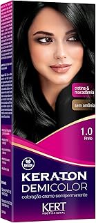 Coloração semi-permanente em creme para cabelos, Sem amônia com cistina, Demi Color, 40 g de Demi Color e 80ml de emulsão 14 Vol, Keraton, Nº 1.0 Preto