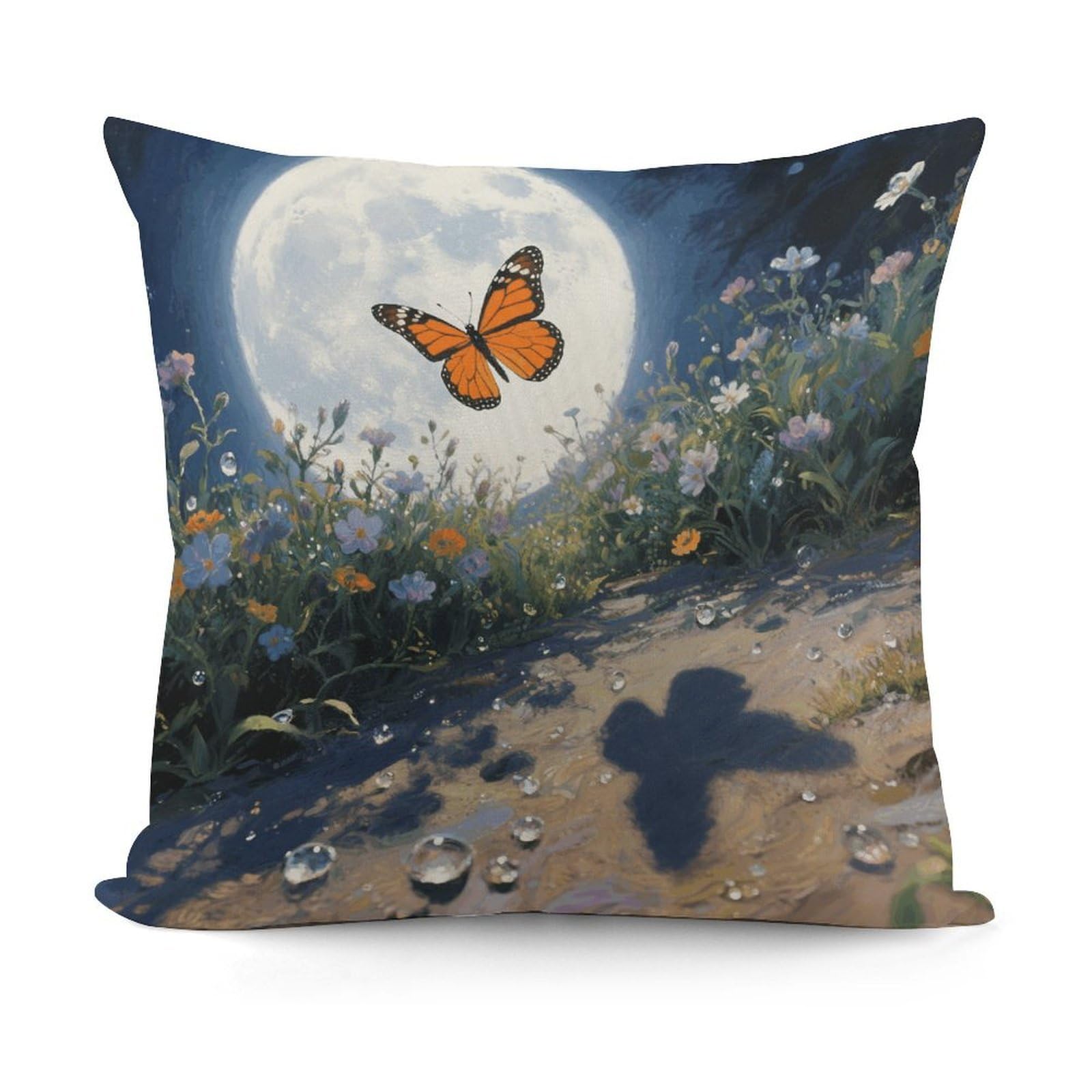VstaDank Orange Butterfly Moon Flower Throw Pillow Cover Soft Square Cushion Cover Art Artwork Pillow Covers Mordern Couch Pillow Covers Decorative Cushion Case for Chair Couch Bedroom Living Room
