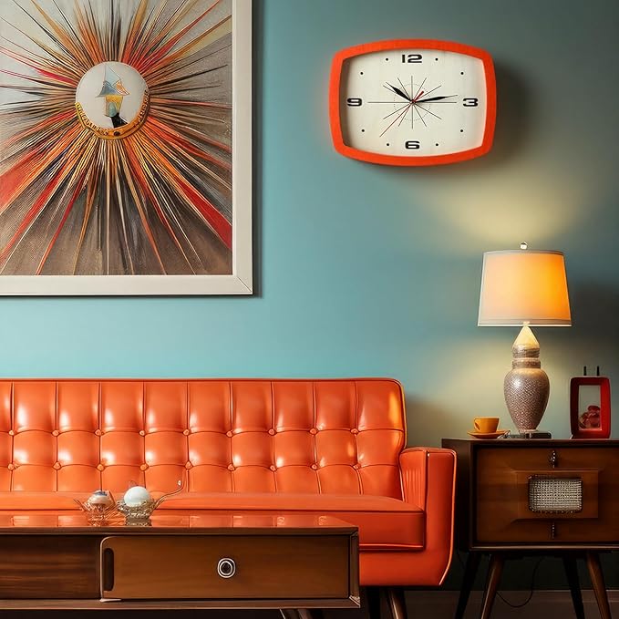2 Relojes de Pared Retro Modernos, Silenciosos, Azul y Naranja, 10 Pulgadas miniatura 5