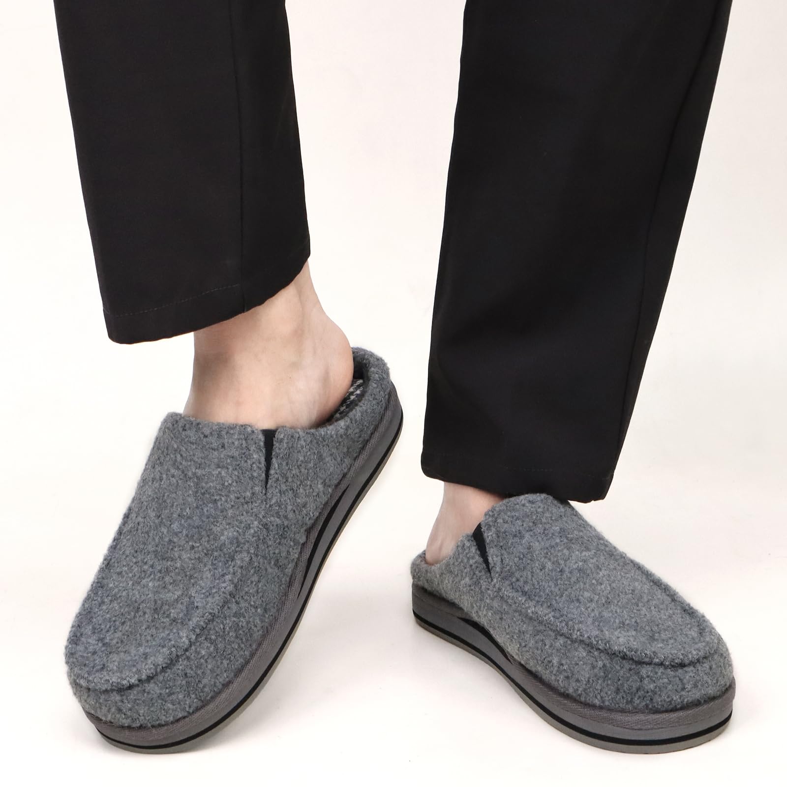 ONCAI Pantofole da Uomo in Comfort Pelo Cotone Strisce Ciabatte da Casa in Lana con Memory Foam Supporto Arco Suola in Gomma Taglia 40-50