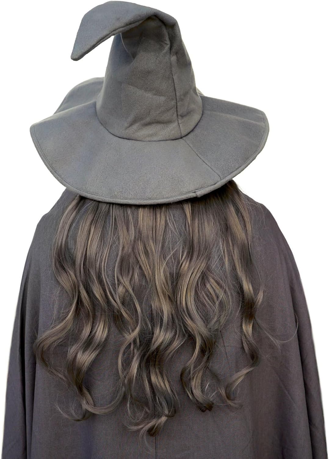 Grey Wizard Hat with Removable Hair Wig Costume Accessory Adult Adjustable Witch Hat Sorcerer Long Gray Deluxe Set - Image 2