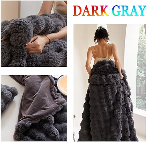 Miniatura 3 de Manta de piel de conejo sintética tamaño individual  Acogedora manta de felpa mullida para la siesta tamaño Queen para sofá, sillón, sala de estar,