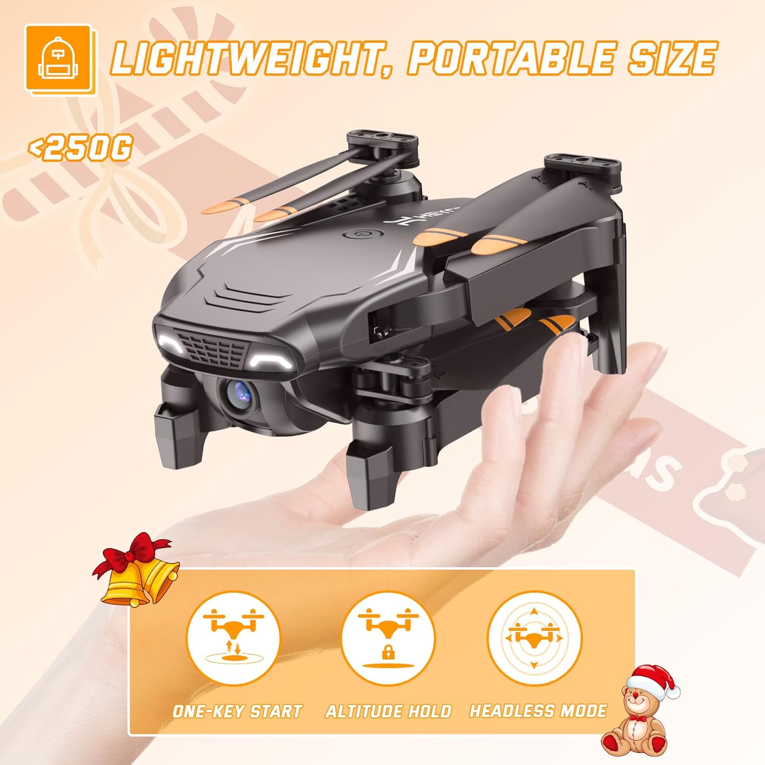 Foldable Drones for Kids Beginners - With 1080P HD Camera, FPV Remote Control Quadcopter, One Key Start/Land, Altitude Hold, 2 Batteries RC Helicopter Toys Gifts for Boys (Dark Brown)