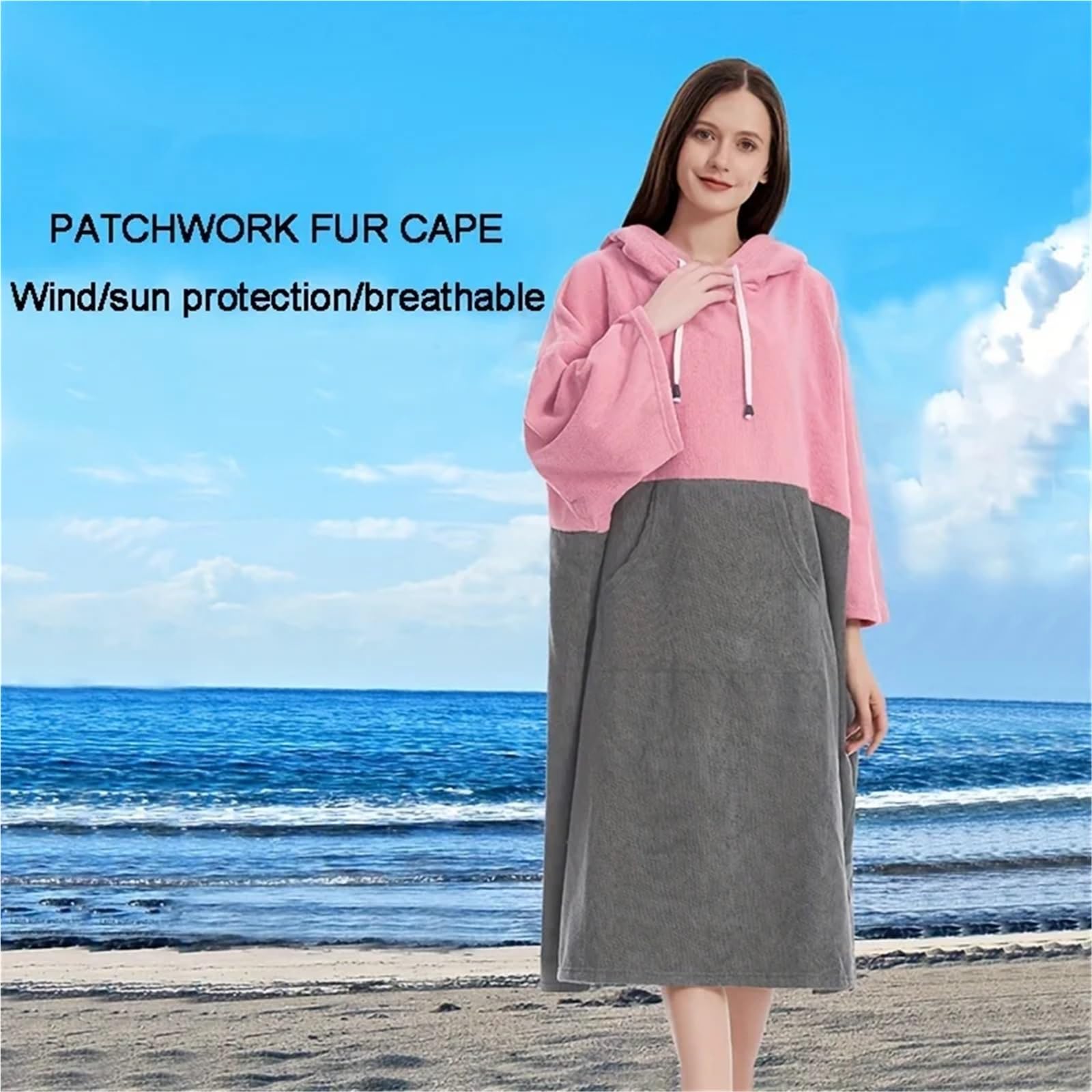 Serviette de Plage à Capuche for Adultes - Peignoir séchage Rapide avec Motif Patchwork Surf Change Poncho pour Le Surf, la Natation(Pink)