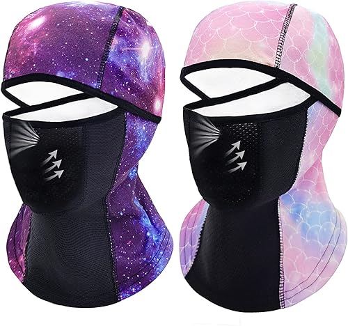Pasamontañas transpirables para niños (paquete de 2), máscara facial de invierno de forro polar para niños y niñas, gorro resistente al viento para