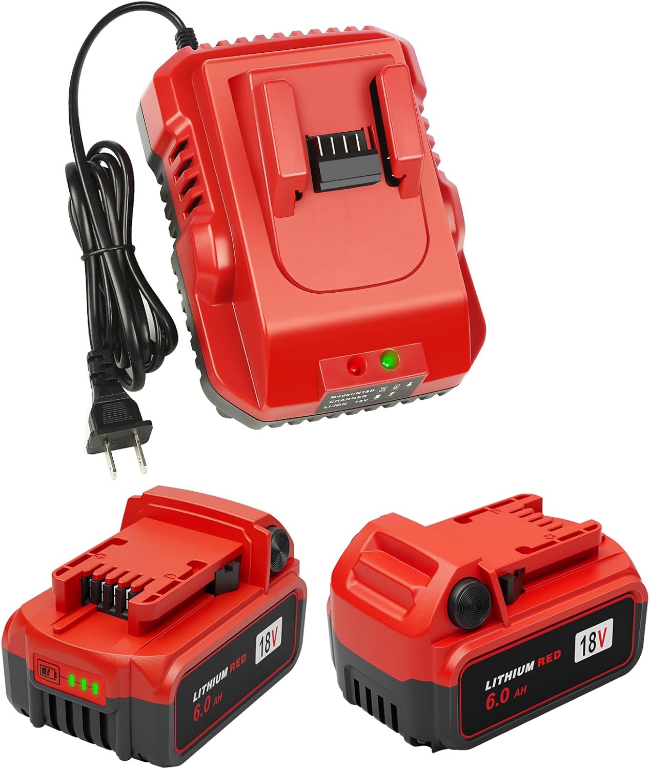 KOOMICY 2Pack 18V 6.0Ah Batteries Replacement for Milwaukee M-18 Battery and 1 Charger Set