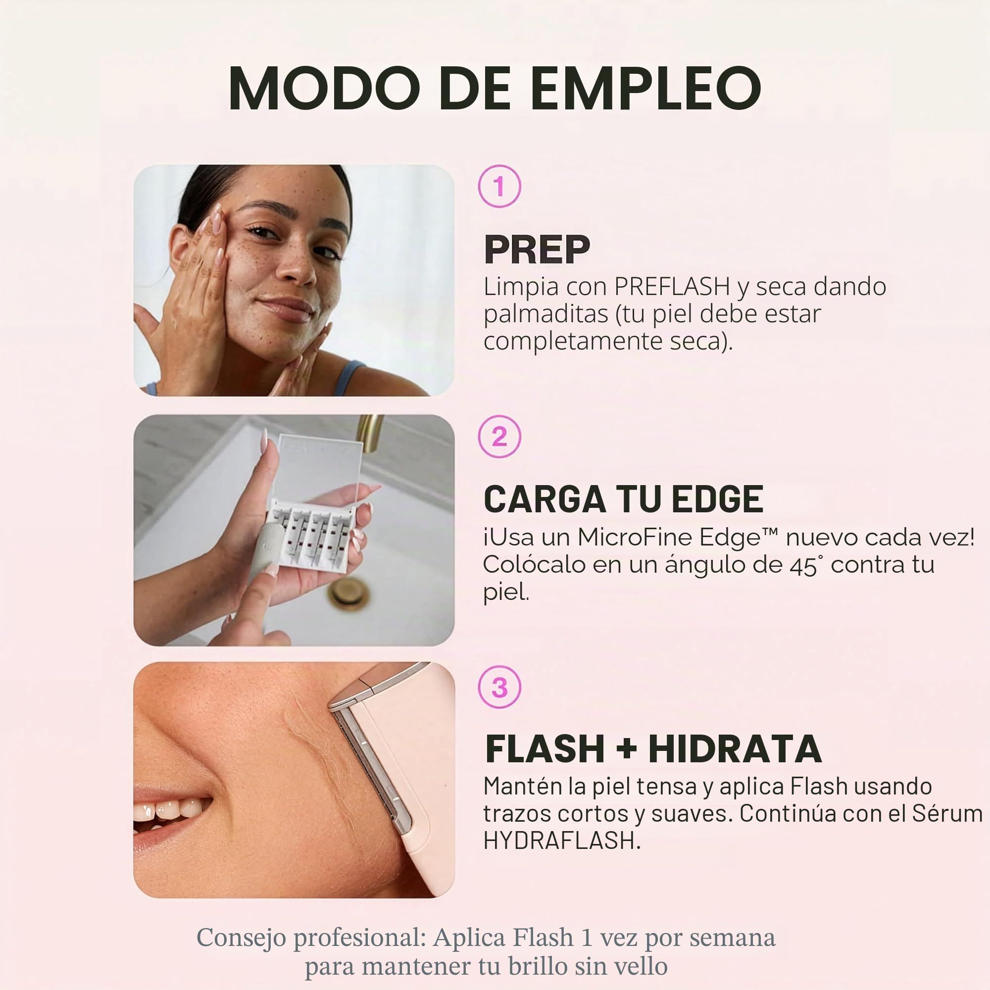 DERMAFLASH Dispositivo LUXE Plus, herramienta antienvejecimiento, exfoliación, depilación y dermaplaning con tecnología Sonic Edge y 4 semanas de tratamiento, rubor