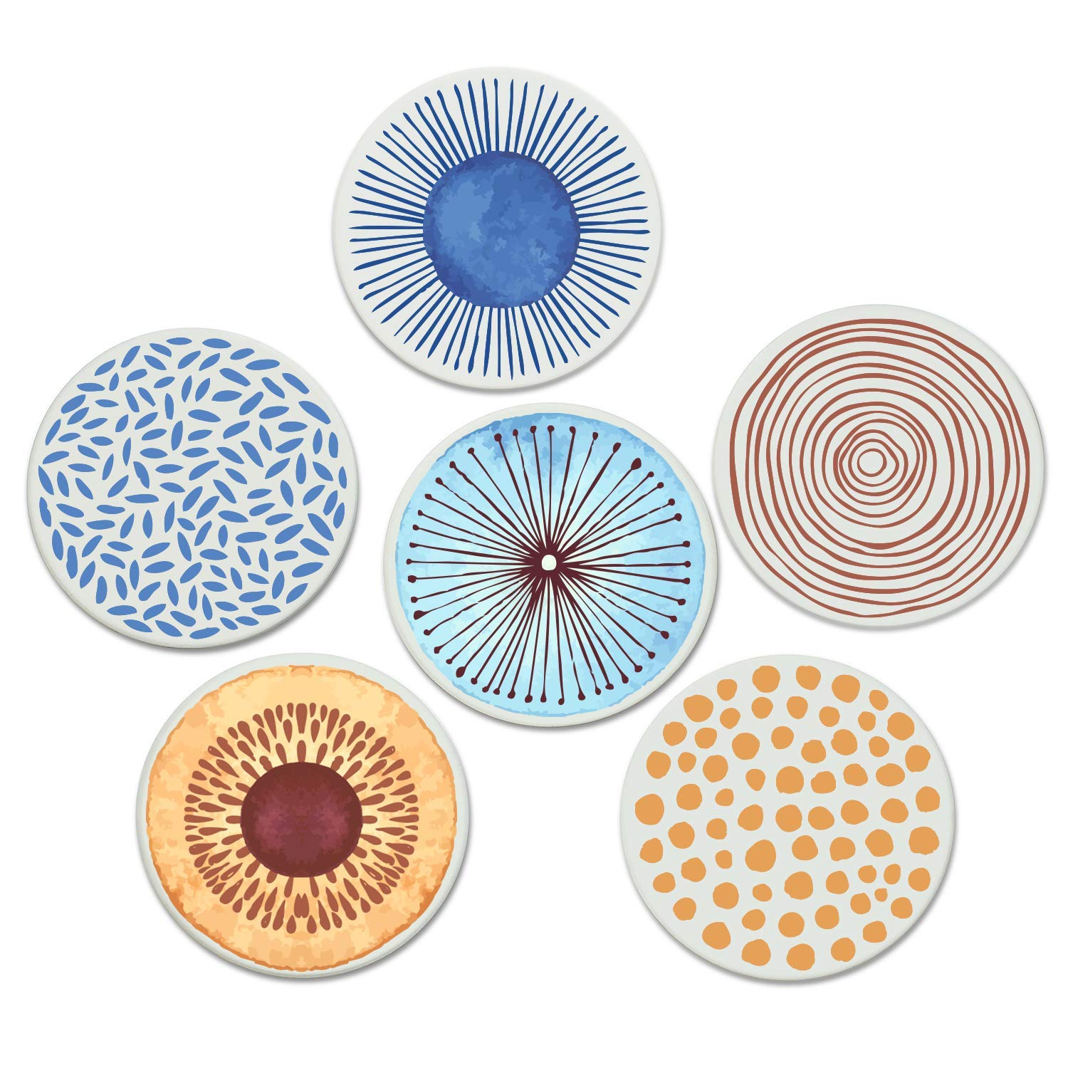 Coasters for Drinks Absorbent with Cork Base, Diatom Mud Cup Coasters for Wooden Table, Suitable for Kinds of Mugs and Cups, Coffee Table Décor, New House Gift for Home Decor, Bar Decor, Set of 6