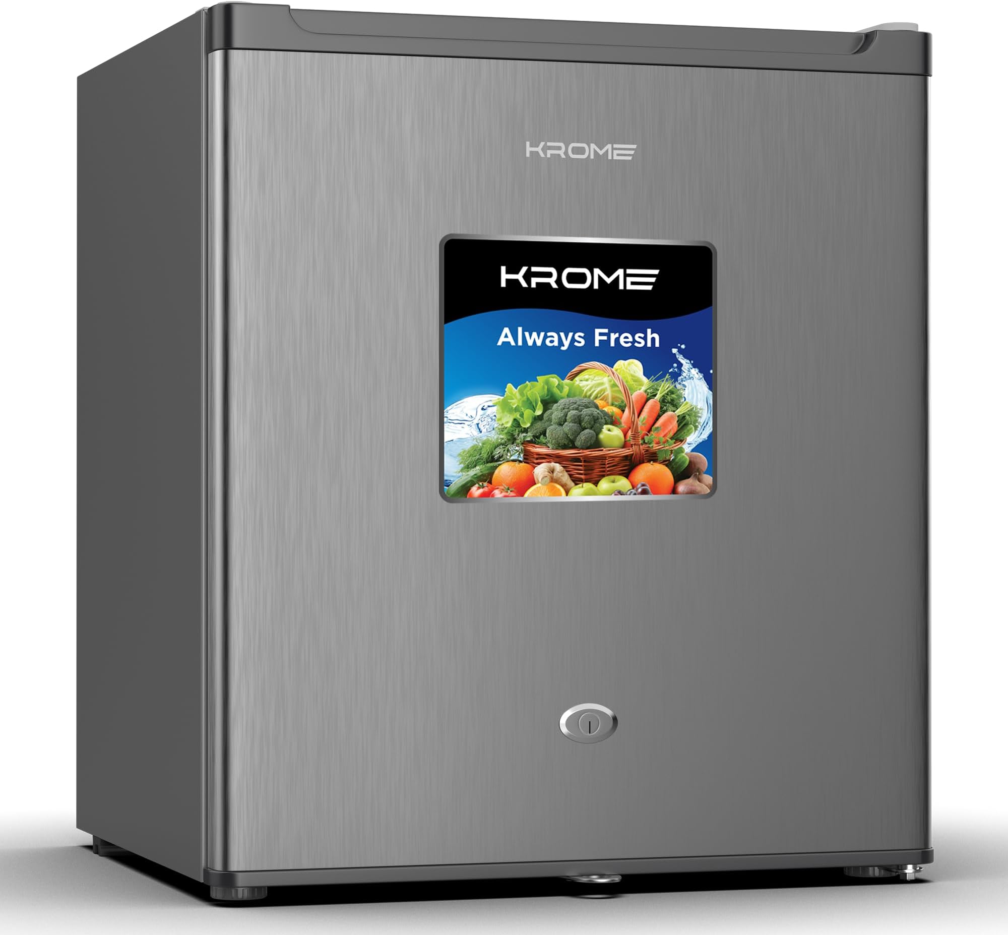 KROME 60L Gross, Single Door Compact Refrigerator, Energy Class A+, Reversible Door, Mini Fridge Suitable for Kitchen, Bedroom Office & Minibar, INOX Color, 5 Year Compressor Warranty- KR-RDC60H