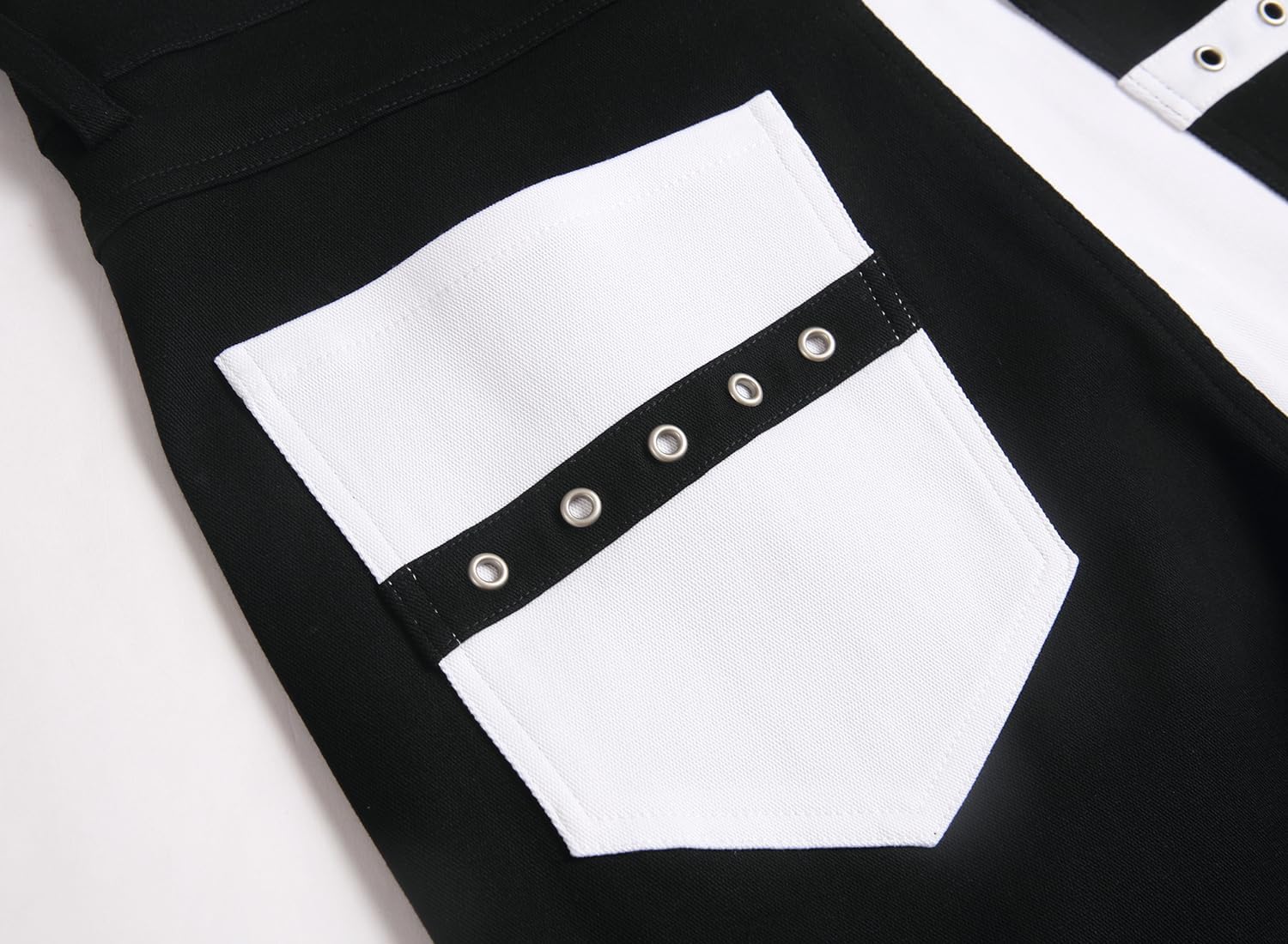 Men's Punk Style Distressed Denim Pants Straight Slim Fit Ripped Design with Metal Eyelets & Zip Accents Rocker Pants for Men - Image 8