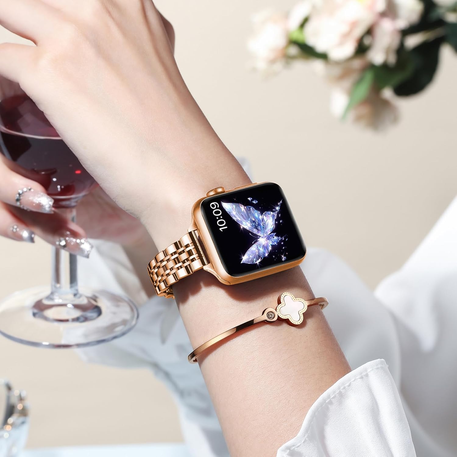 Slim Stainless Steel Band Compatible with Apple Watch Band 38mm 40mm 41mm 42mm 44mm 45mm 46mm 49mm,Women Fashion Metal Replacement Strap for iWatch Bands Series 11 10 9 8 7 6 5 4 3 2 1 SE - Image 2