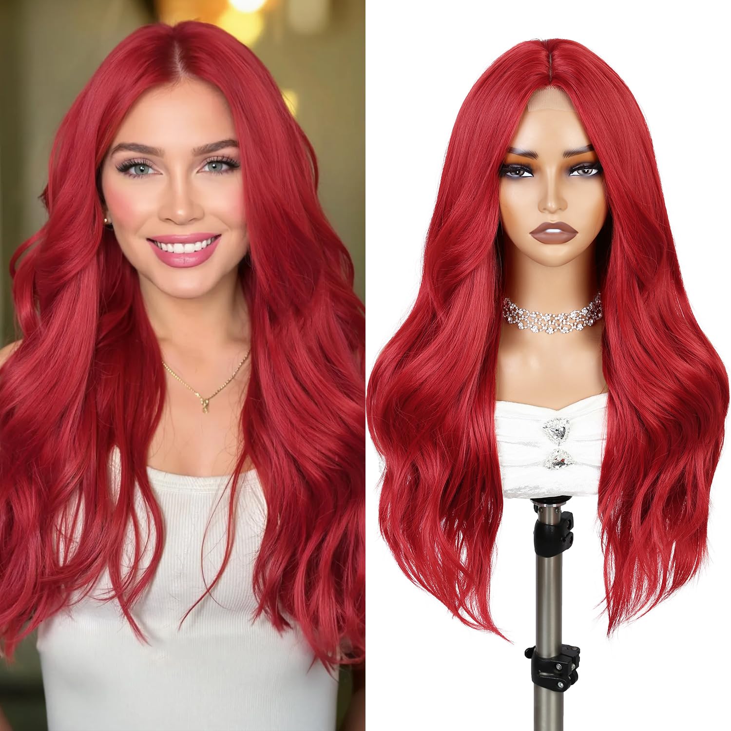 Photo 1 of **used tangled** WIGER Red Mermaid Long Wavy Wig for Cosplay Layered Middle Part Curly Wavy Wigs TALOS Synthetic Heat Resistant Fiber Wig for Cospaly Party Christmas
