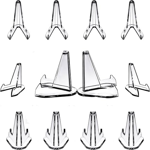 Paquete de 12 soportes de exhibición de acrílico, soporte de caballete transparente para mostrar monedas, tarjetas deportivas, relojes de bolsillo,