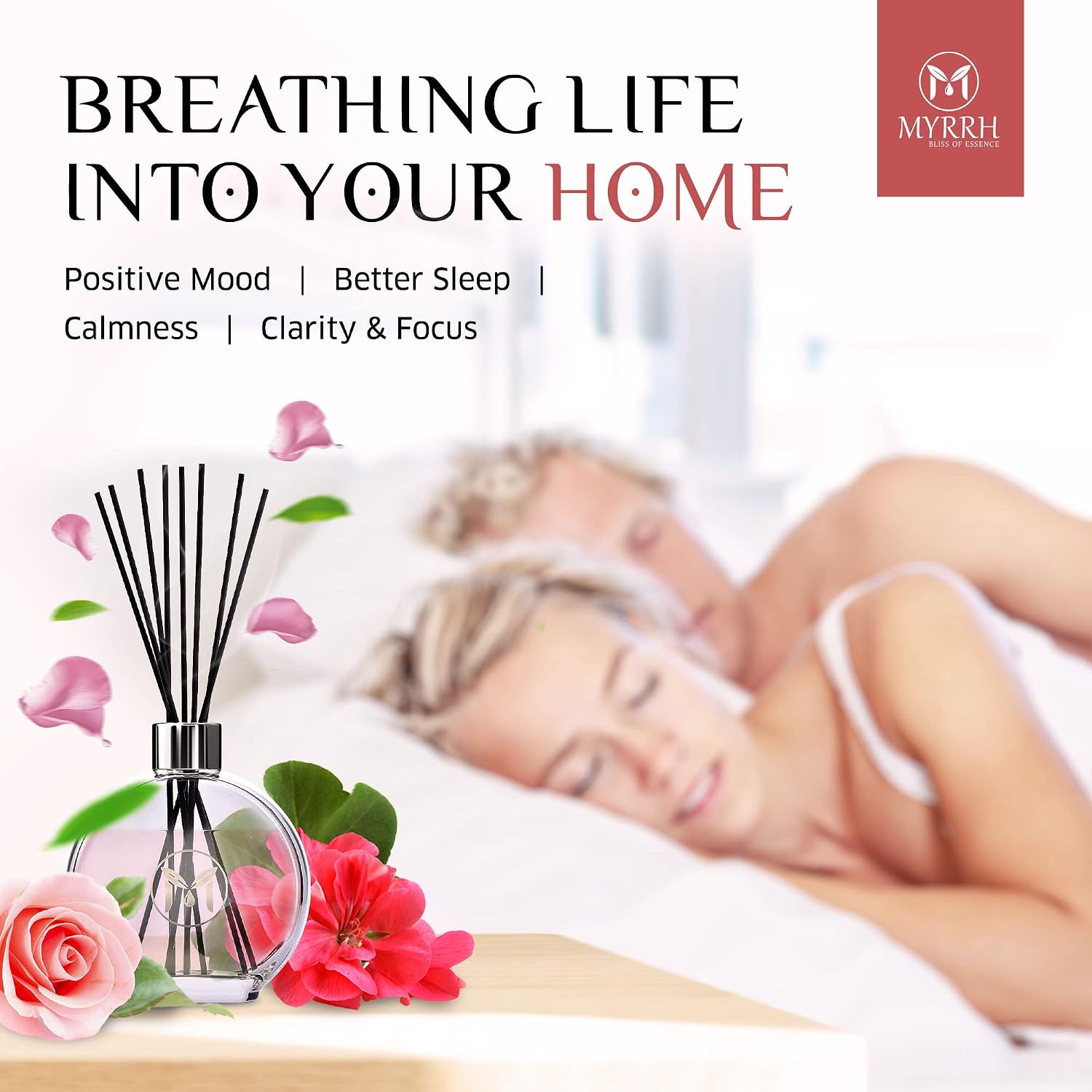 English Roses Scented Reed Diffuser Set with 8 Rattan Diffuser Sticks, 150 ml, All Natural Air Freshener, Long-Lasting Diffusers at Home - MyrrhUSA
