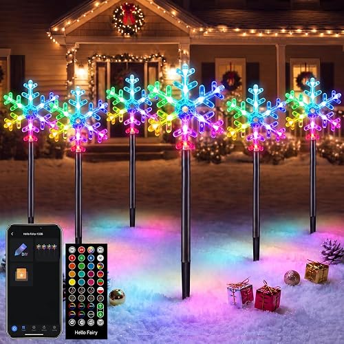 FREECUBE 6 Pack Smart Snowflake Pathway Lights with APP & Remote Control, RGB DIY, Music & Timer, 80+ Scene Mode Lighted Snowflake Christmas Decorations for Yard, Patio, Walkway