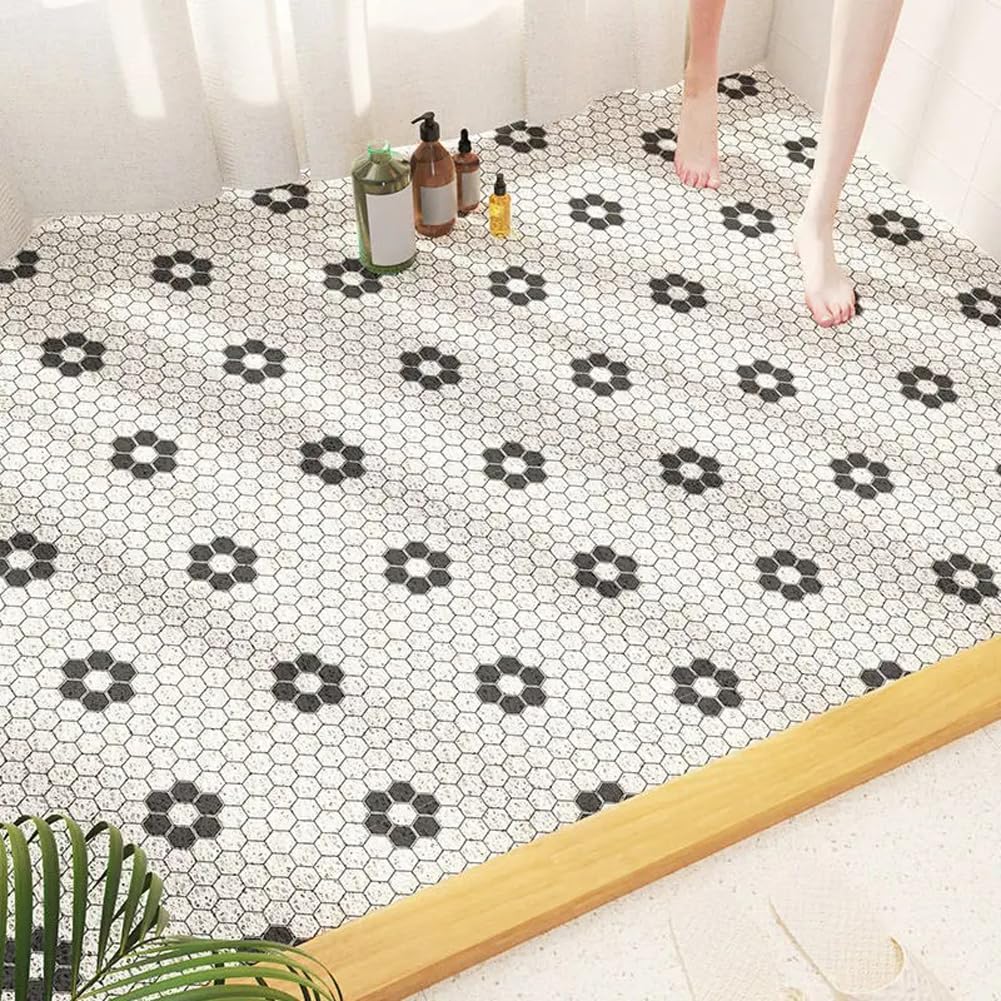 Shijhui White Large Loofah Shower Mat For Inside Shower,Soft Pvc Bathroom Floor Mat Massage Bath Mat With Drain,Quick Drying,Anti Mould Shower Mat Bathmat (,50X80cm)
