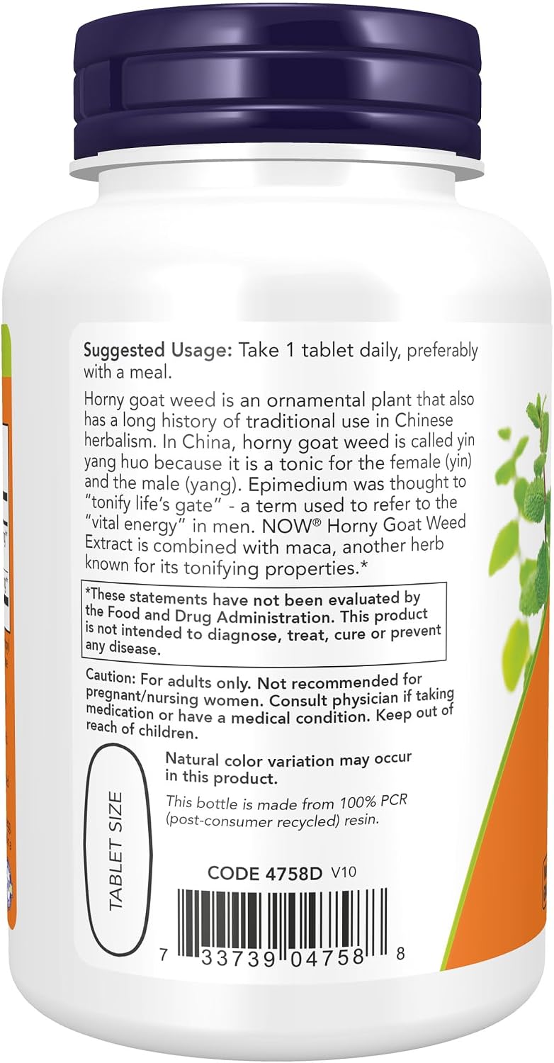 NOW Supplements, Horny Goat Weed Extract 750 mg Plus 150 mg of Maca Root, Tonifying Herb*, 90 Tablets, for Sexual Health