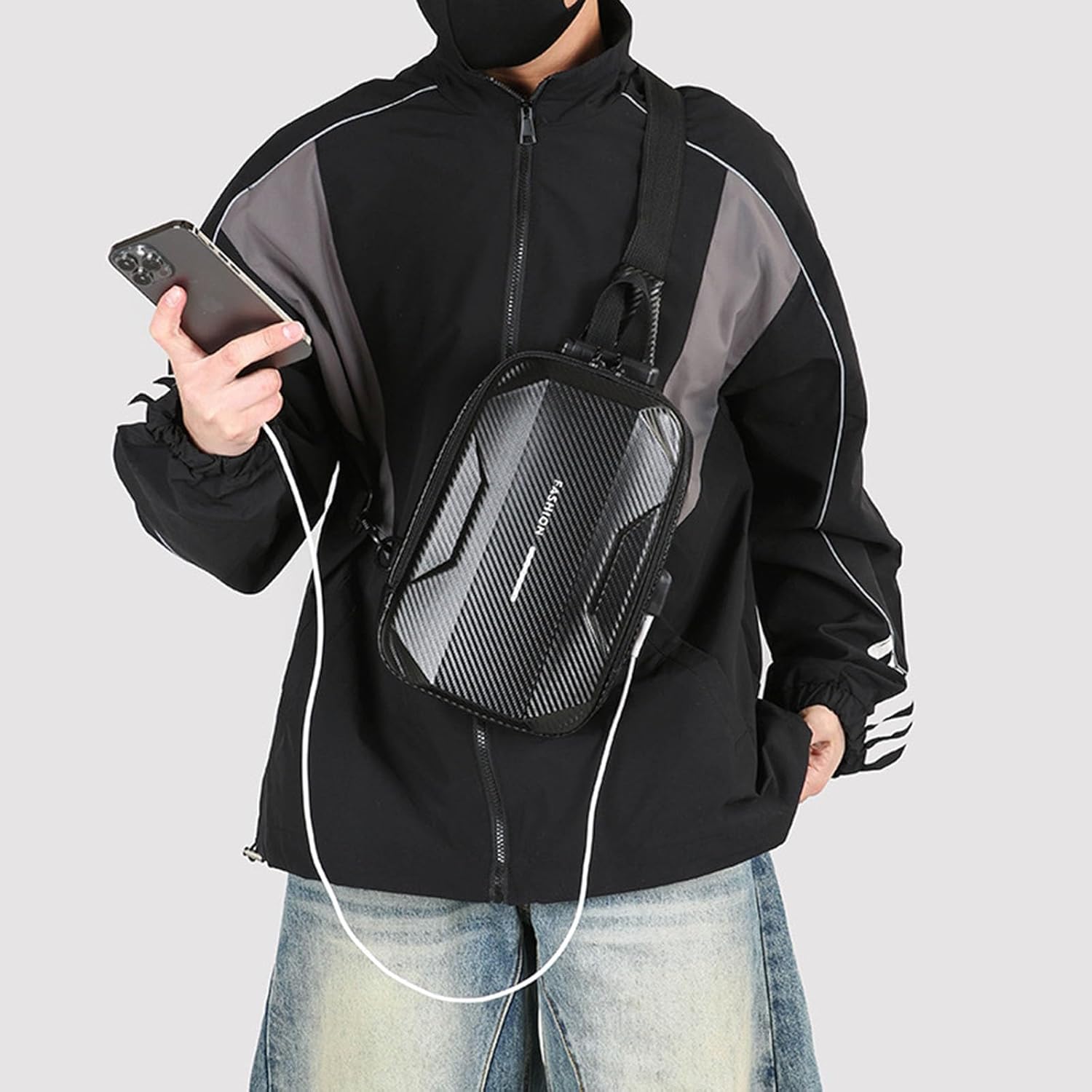 O-TBOST EVA Hard Shell Crossbody Sling Backpack for Men Anti-Theft Sling Bag for Travel Cycling with USB Charging Port