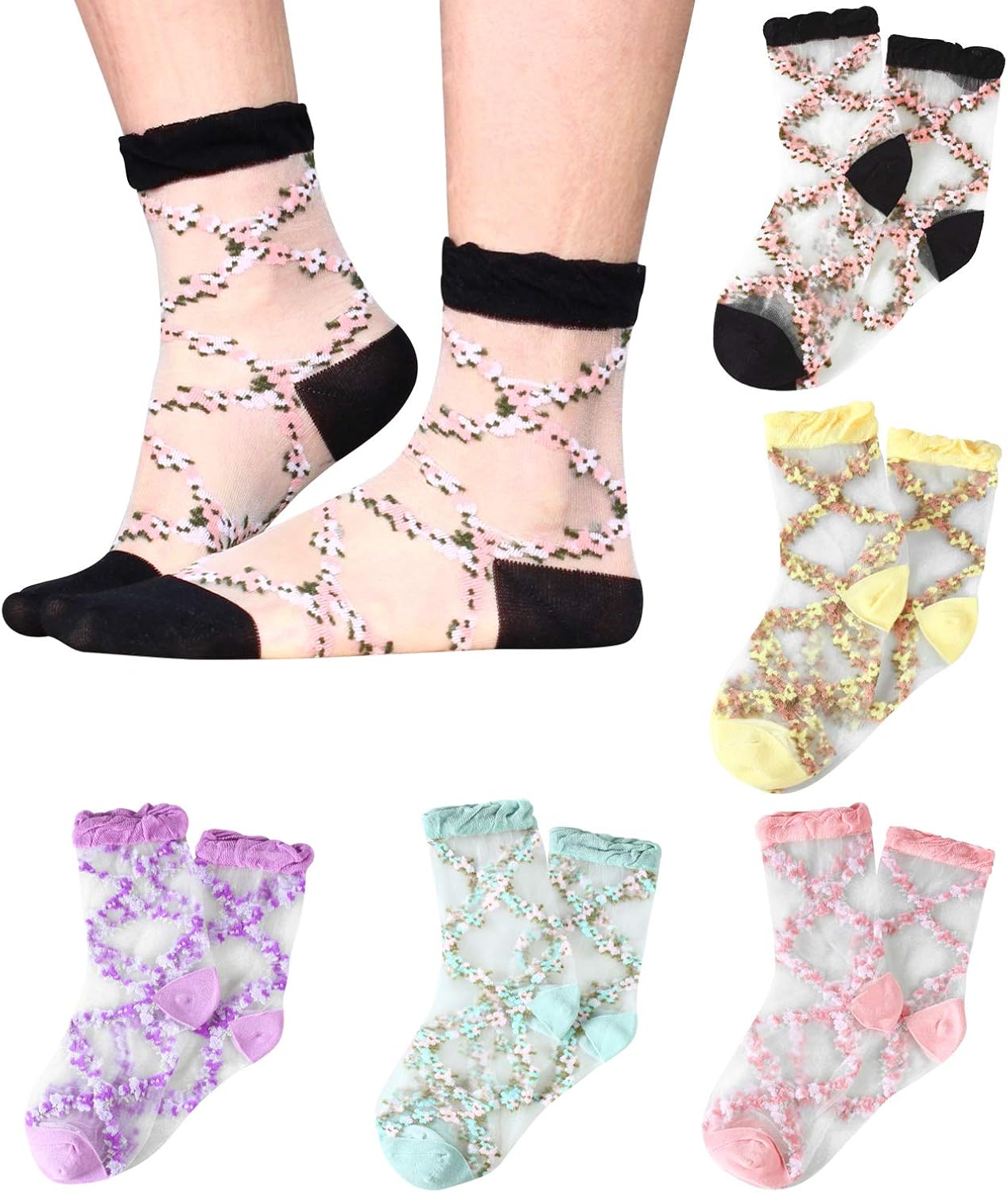 CHRLEISURE Sheer Mesh Transparent Socks Women - Lace Ultrathin Fishnet See Through Ankle Sock