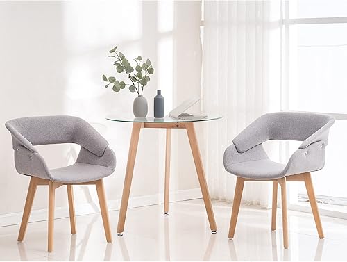 Miniatura 3 de Ivinta Mesa de comedor redonda de cristal, mesa de ocio moderna con patas de madera para cocina, comedor, sala de estar, mesa de té pequeña para 2,