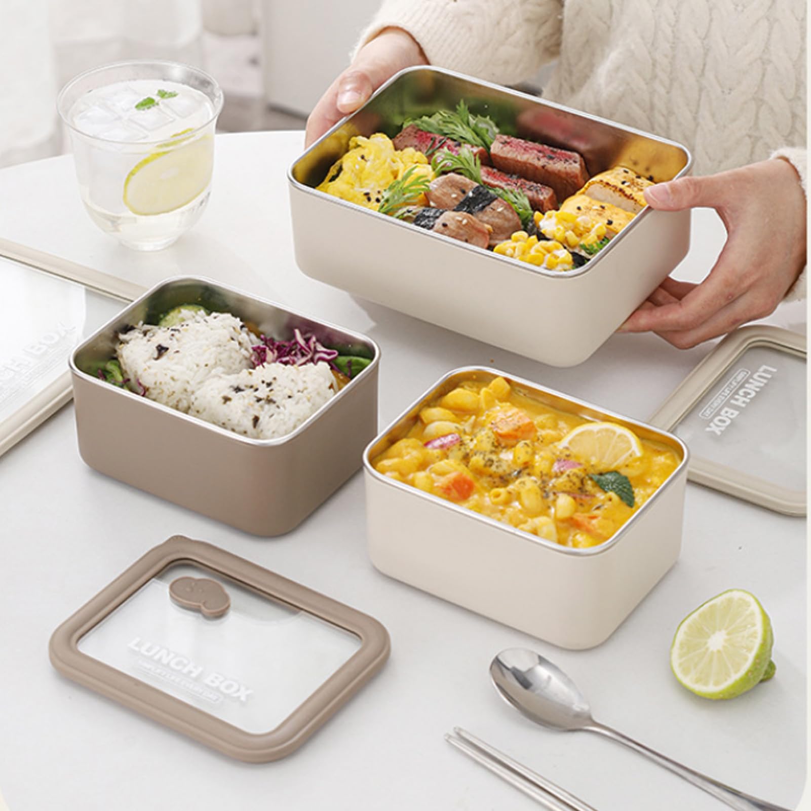 G.a HOMEFAVOR Boîte Bento en Acier Inoxydable 1400ml Grande Boîtes-Repas 4 Compartiments Boîte à