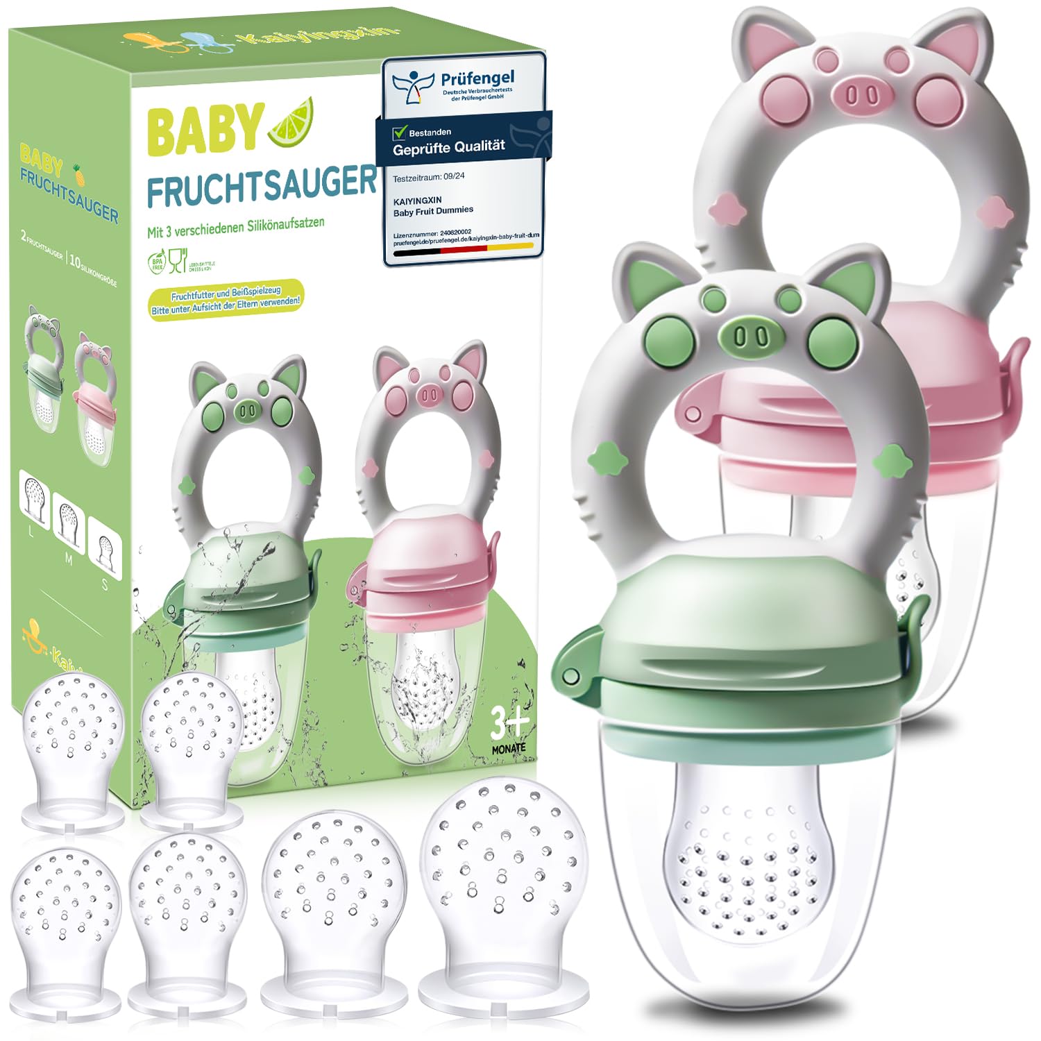 Kaiyingxin® Ciuccio frutta Baby da riempire, 2 pezzi, per bambini dai 3 mesi in su, versione aggiornata 2022, tettarella larga, senza BPA