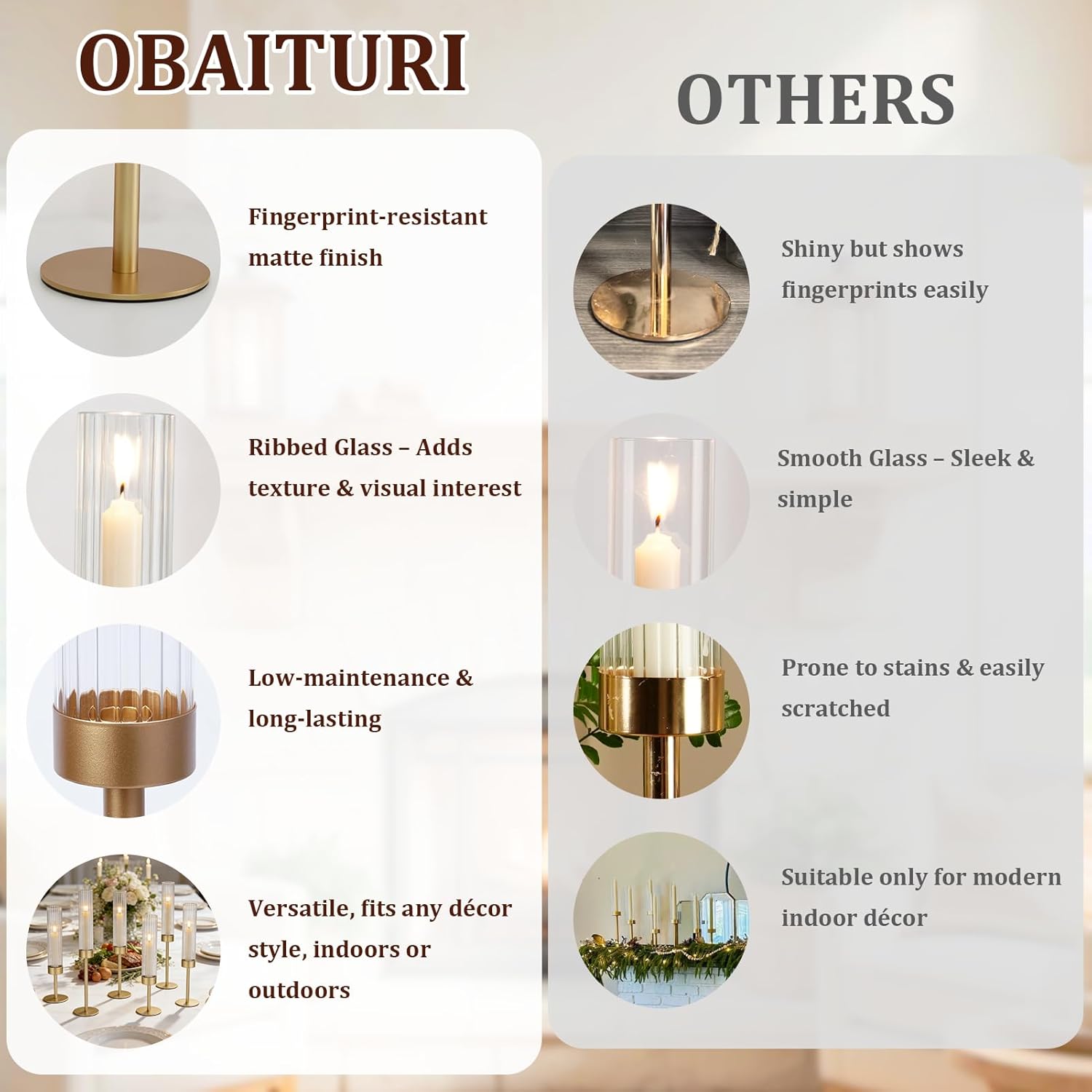 Gold Candlestick Holders Set of 6 Gold Taper Candle Holders for Candlesticks Hurricane Glass Candle Holder Bulk Tall Candle Stick Holder Decor for Fireplace Mantel Thanksgiving Christmas Wedding Table