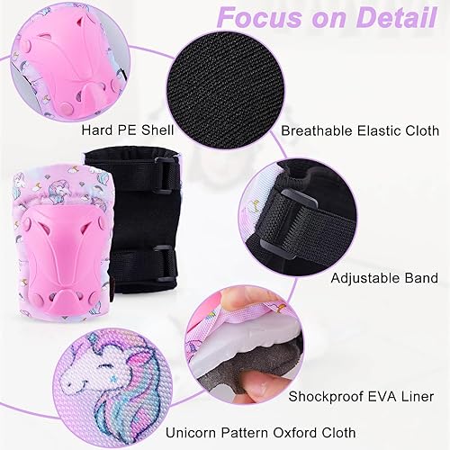 Miniatura 6 de Casco para niños, casco de bicicleta para niños pequeños con calcomanías de bricolaje, rodilleras y coderas de unicornio, conjunto de equipo de