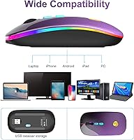 Vista 7 de LED Wireless Mouse, Bluetooth Mouse &2.4GHz Instant Connection,Rechargeable Ultra Silent Slim,3 DPI 2 Connection Modes with USB-C to USB Adapter for
