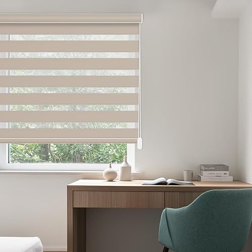 Miniatura 8 de Changshade Persianas de cebra con cordón para ventanas, puertas corredizas de vidrio opacas, persianas enrollables de doble capa para día y noche