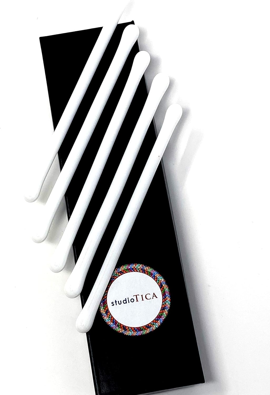 Handmade Glass Swizzle Sticks: Simply White (Modern Art Collection) - 7.25 inch stirrer for Coffee Tea and Mugs - Set of 4 with Gift Box by studioTica