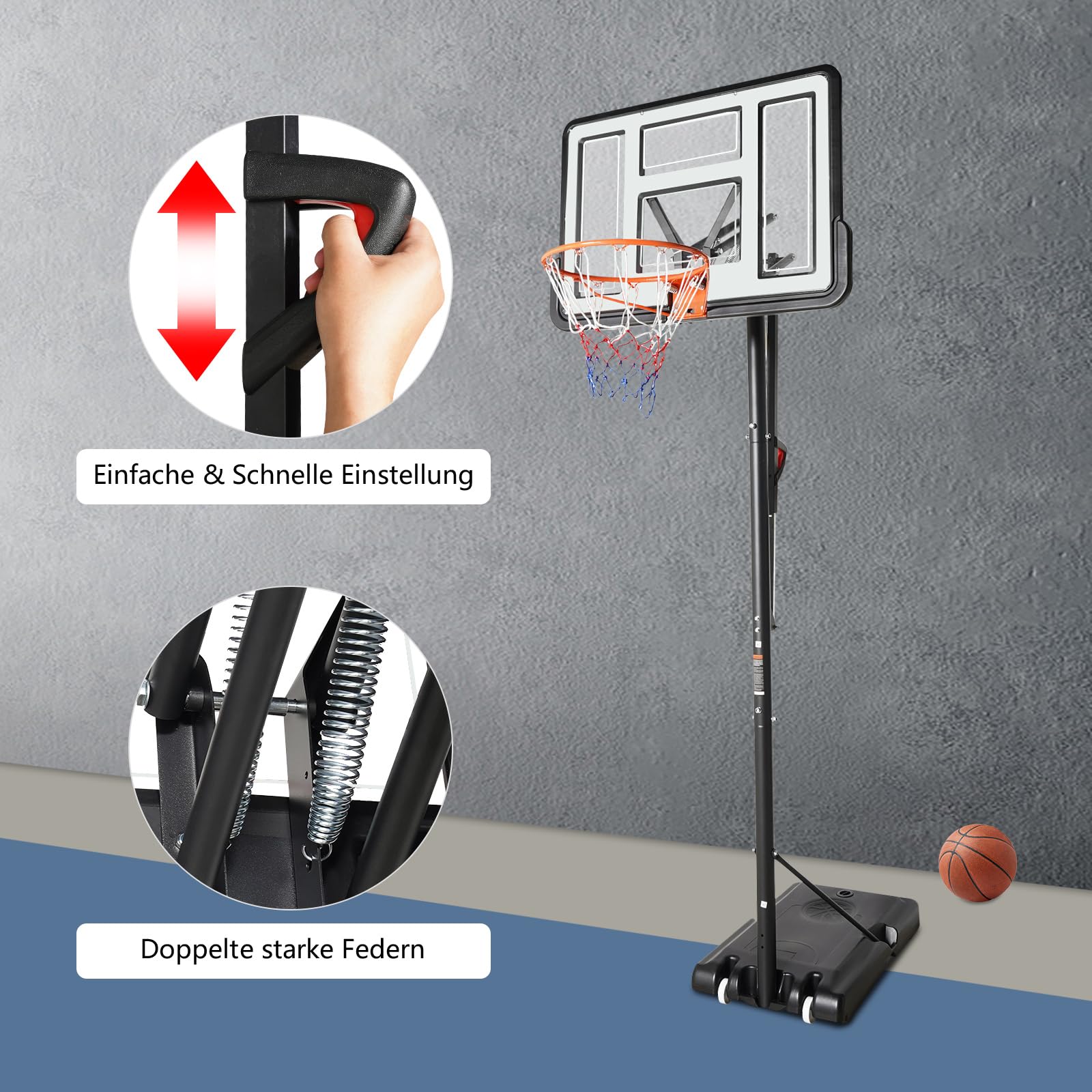 Tragbarer Basketballkorb-Ständer, höhenverstellbarer, tragbarer Backboard-Mechanismus, Basketball-Set für Kinder und Erwachsene