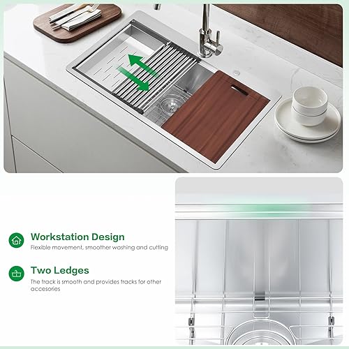 Miniatura 5 de Davivy Fregadero de cocina de acero inoxidable de 30 x 22 x 10 pulgadas, fregadero de cocina hecho a mano, fregadero de cocina con estación de
