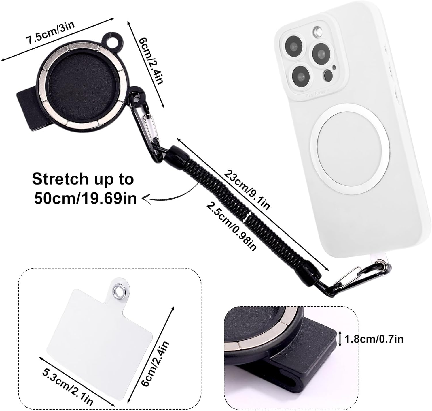 Backpack Strap Magnetic Clip for Cellphone, Magnetic Phone Holder with Safety Strap Phone Bag Shoulder Clip for Mountaineering Hiking Climbing Traveling Black - Image 2