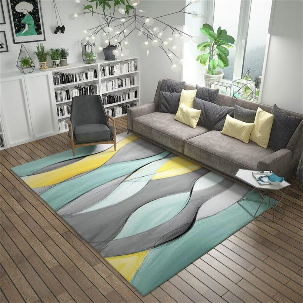 Tapis de chambre au design classique minimaliste gris-bleu lavable et durable
