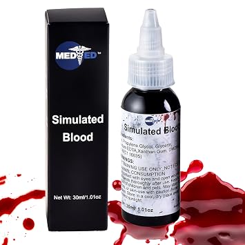 Simulated Blood 30 ml 1.01 oz Washable Fake Blood for Medical Training, Suture Practice, Trauma Simulation & Education