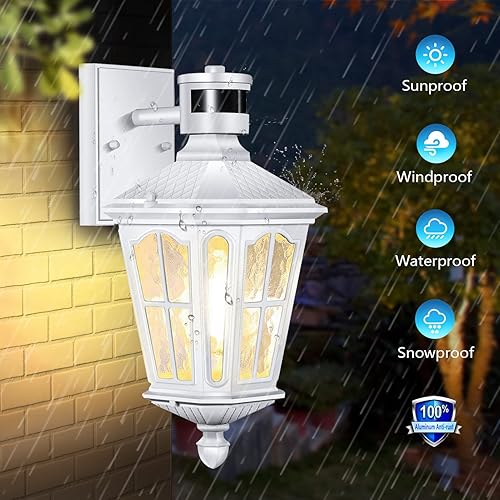 Miniatura 6 de Luces de pared con sensor de movimiento para exteriores, color blanco, del atardecer al amanecer, antioxidantes e impermeables, para porche, patio