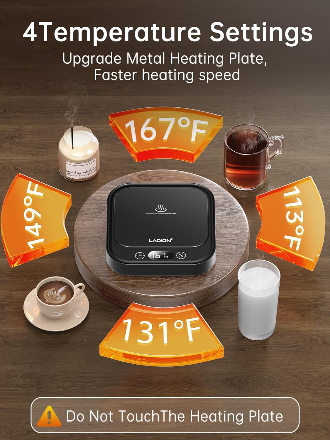 LAOION Mug Warmer - 40W Coffee Cup Warmer for Desk with Auto Shut Off, Smart Electric Candle Warmer with 4 Temp & Time Settings, Coffee Gifts for Beverage, Tea, Water, Milk in Home & Office (Black)