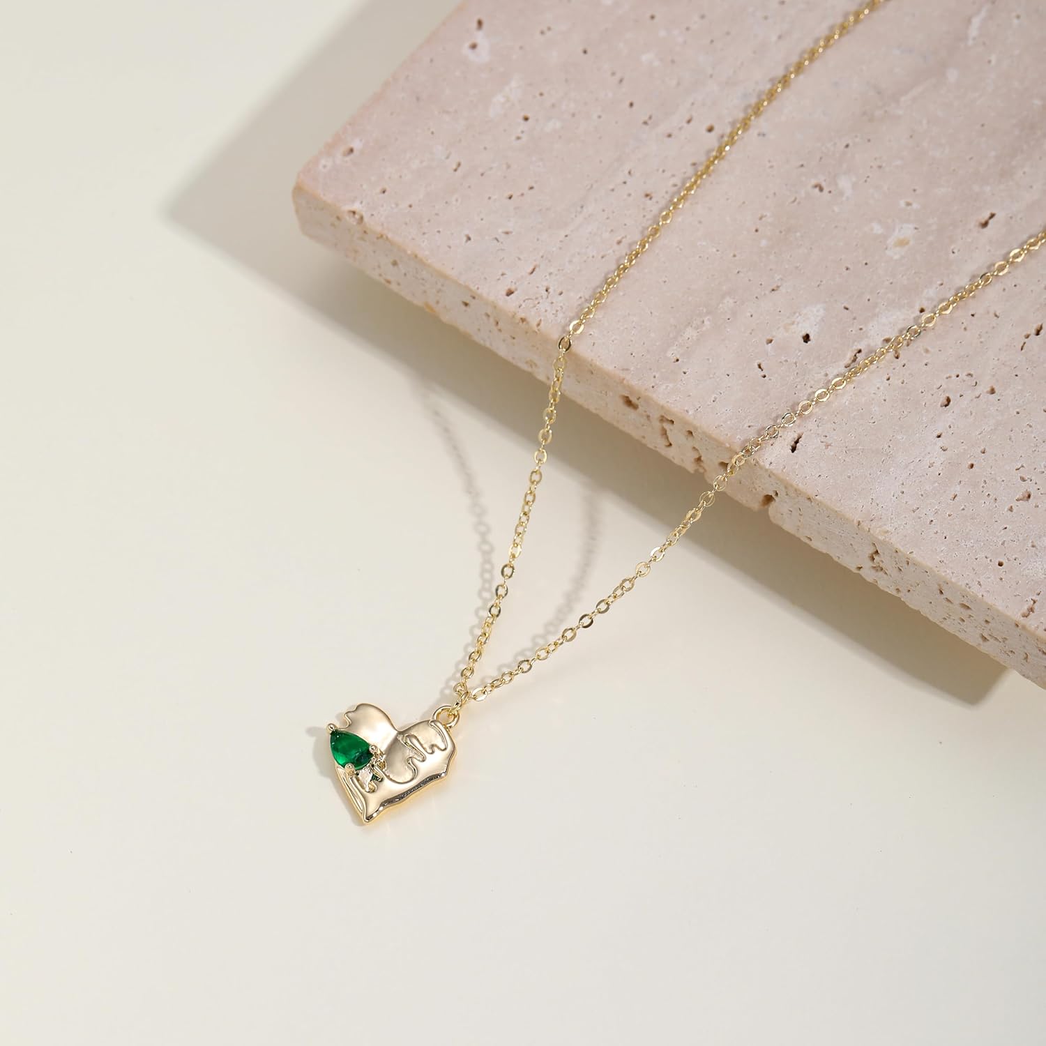 Heart Necklace for Women, 14K Gold Plated Birthstone Necklace Cubic Zirconia Heart Pendant Necklace Birthday Gifts for Women - Image 4