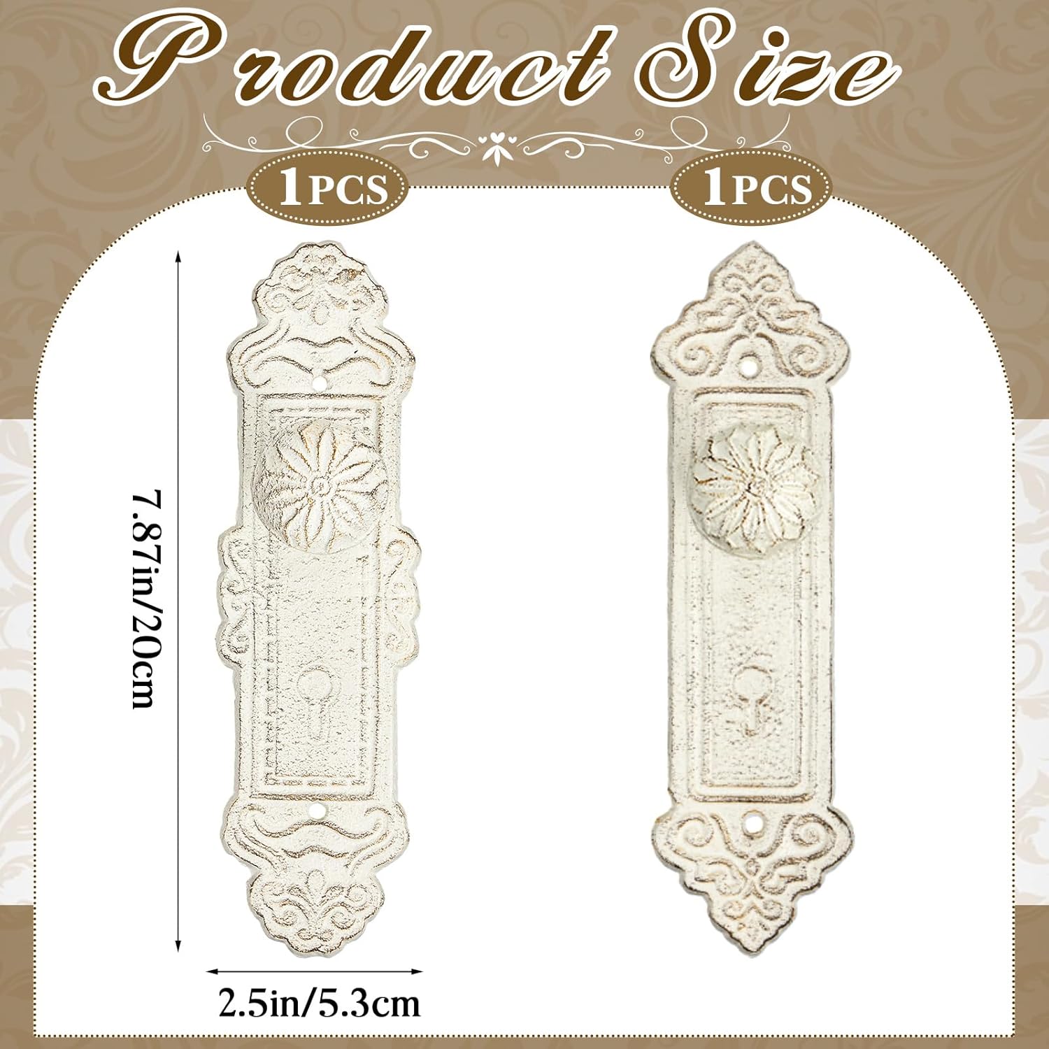 GlikCeil 2 Pcs Shabby Chic Hooks Decorative Wall Mounted with Screws and Anchors, Rustic White Cast Iron Hooks Door Knob Shabby Chic Country Decor for Coat Hats Bags Scarves Hallway Kitchen (Classic)