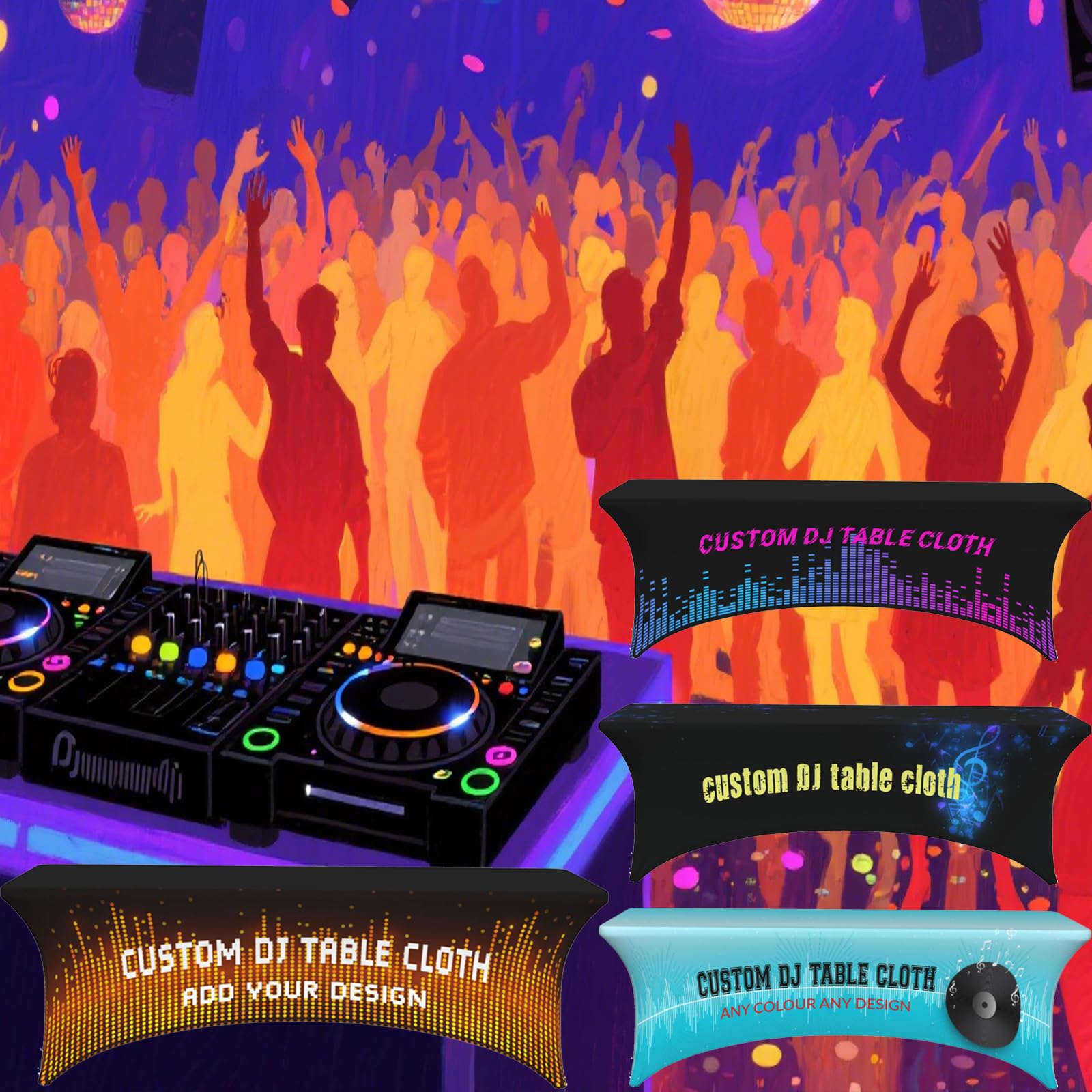 Tovaglia da DJ personalizzata con logo aziendale, tovaglia personalizzata in poliestere spandex elasticizzato per tavoli da 1,2 m/1,8 m, tovaglia personalizzata per feste, matrimoni, fiere, eventi