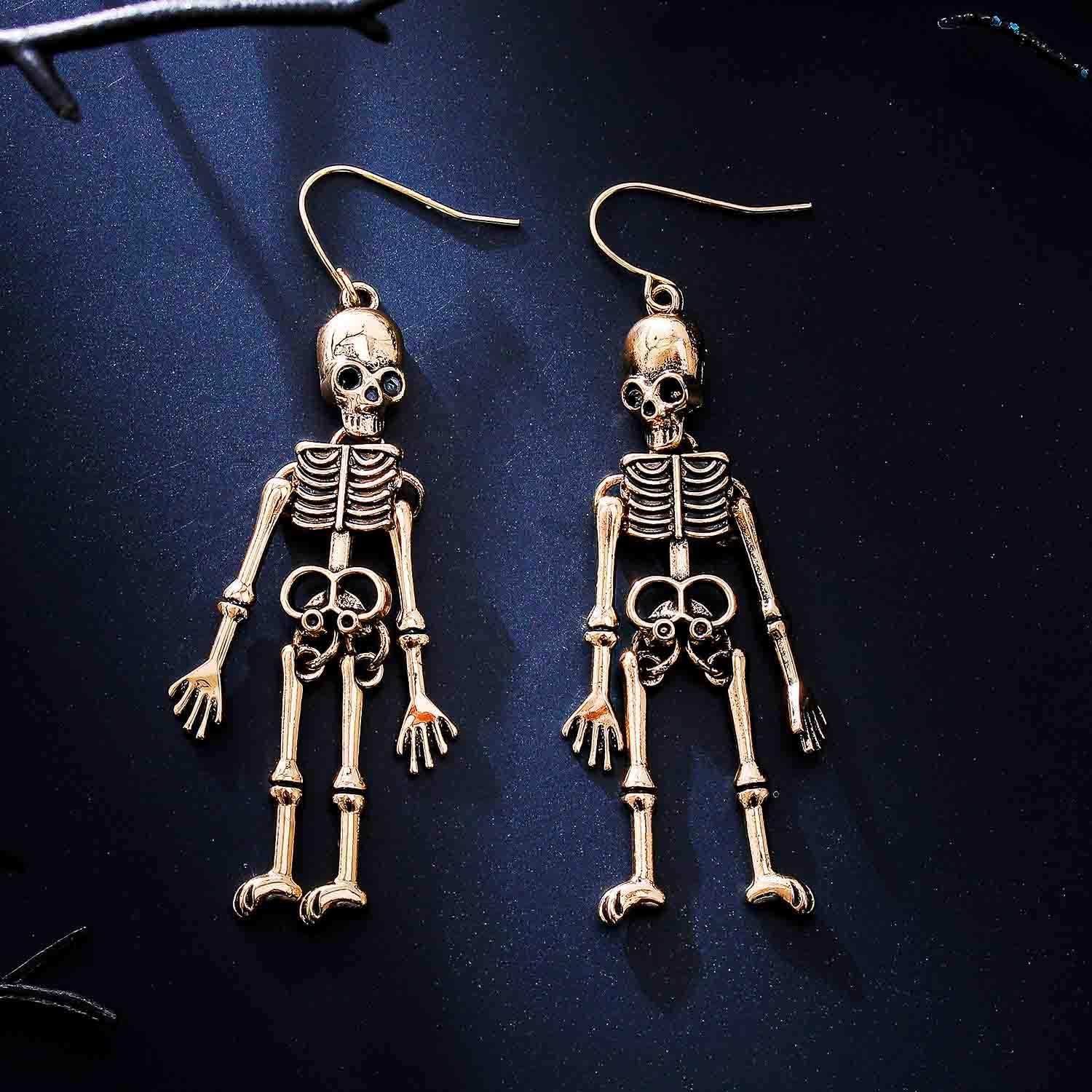 Skull Earrings Dangle Skeleton Bone Drop Earrings Spooky Gothic Halloween Costume Holiday Earrings Jewelry for women - Image 3