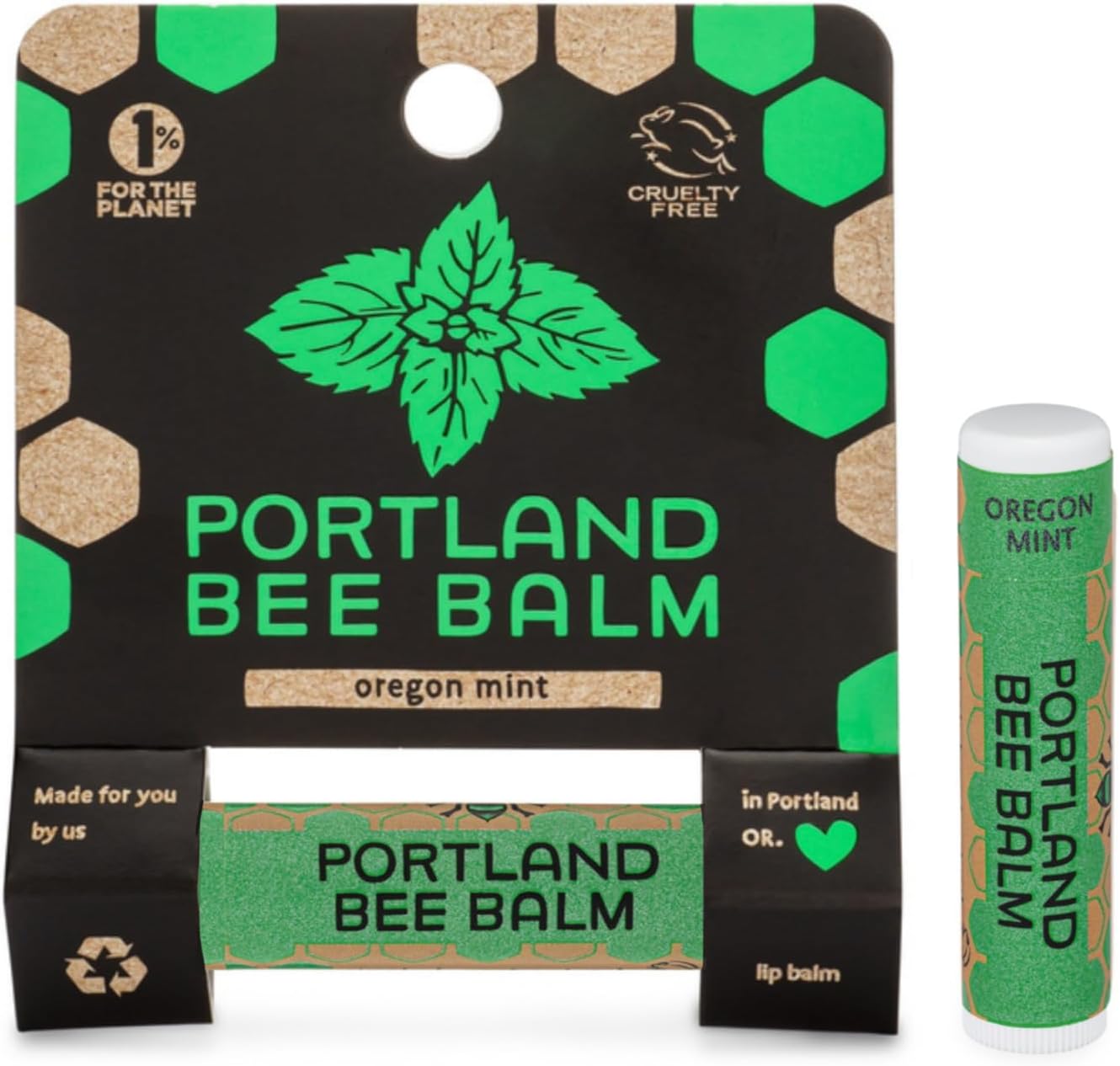 Portland Bee Balm All Natural Handmade Beeswax Based Lip Balm, Oregon Mint 1 Count