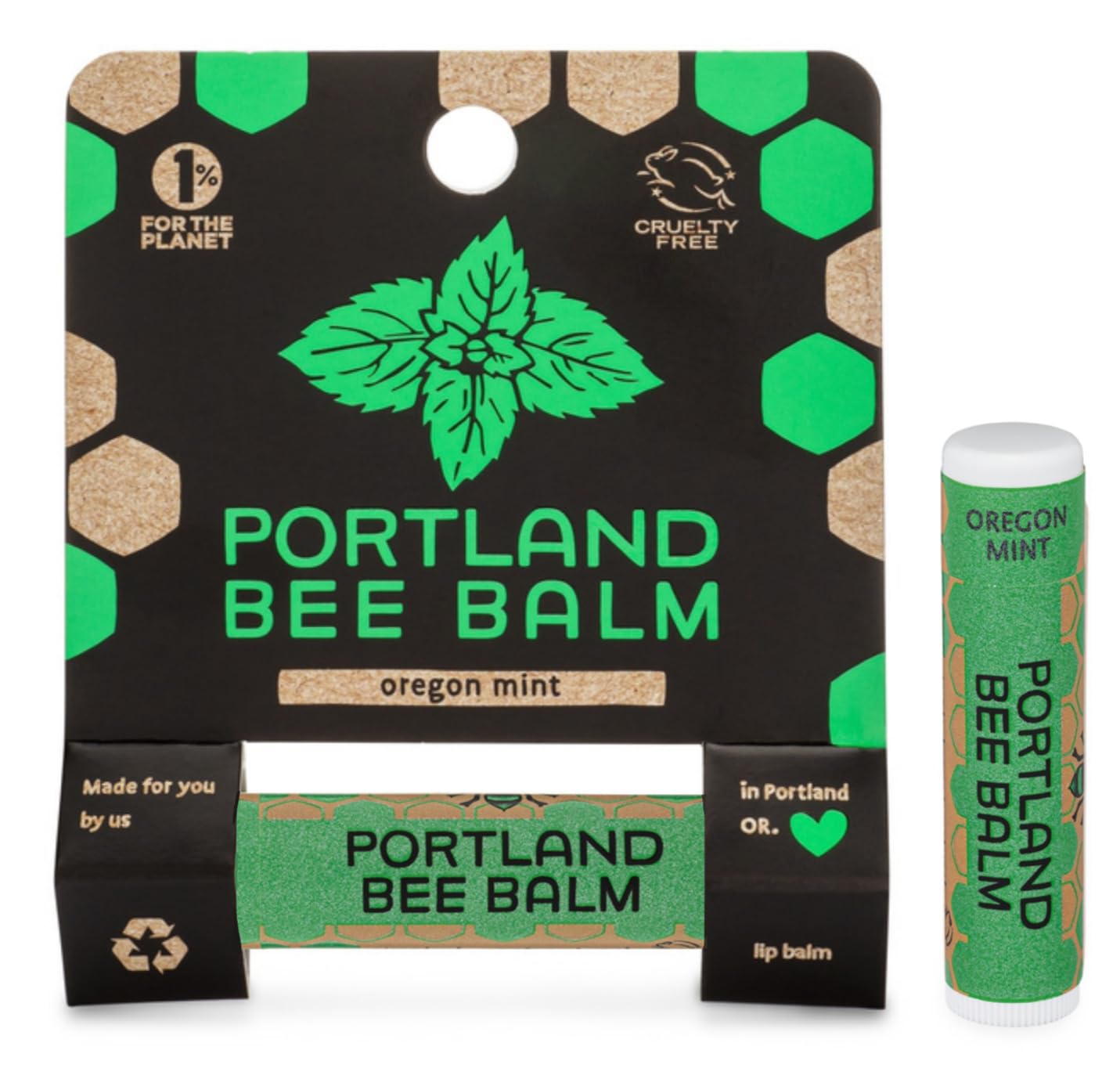 Portland Bee Balm All Natural Handmade Beeswax Based Lip Balm, Oregon Mint 1 Count