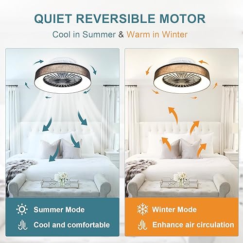 Miniatura 2 de DLLT - Ventilador de techo moderno de montaje empotrado con luces, 18.5 pulgadas, regulables, de perfil bajo, con control remoto, cambio inteligente